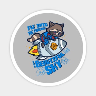 Cute Adorable Superhero Raccoon Riding Rocket Cool Movie Quote Magnet